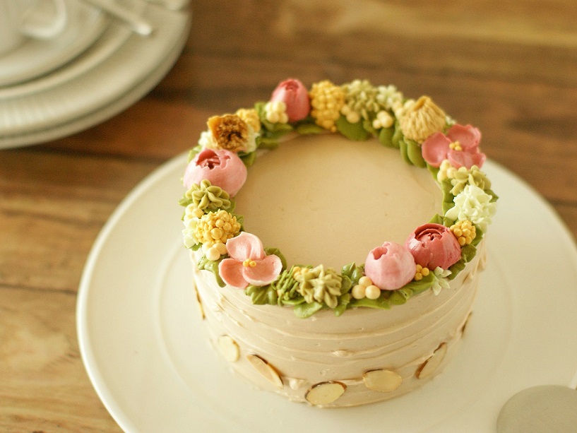 Happy Cooking 東京校 シーズンケーキ 11月 オータムフラワーのマロンケーキ Cake Design Hane